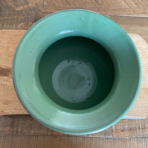 Vintage McCoy Cuspidor Spittoon Planter Green Grape Lattice Pattern Unmarked - Picture 6 of 7